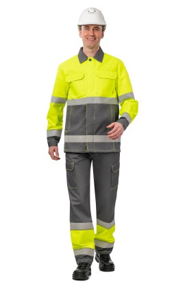 Костюм летний сигнальный «Прожектор» флуоресцентный желтый с серым
