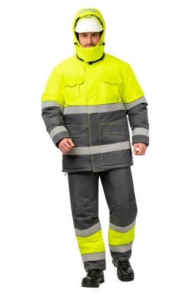 Костюм зимний сигнальный «Прожектор» флуоресцентный желтый с серым