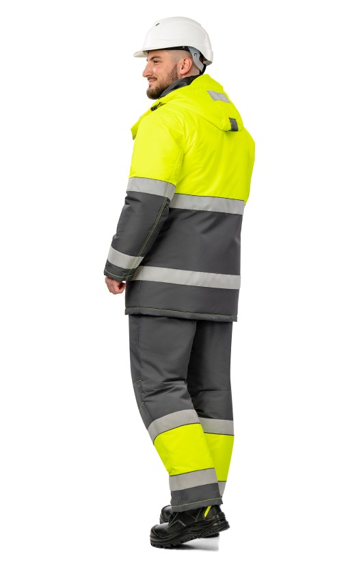 Костюм зимний сигнальный «Прожектор» флуоресцентный желтый с серым