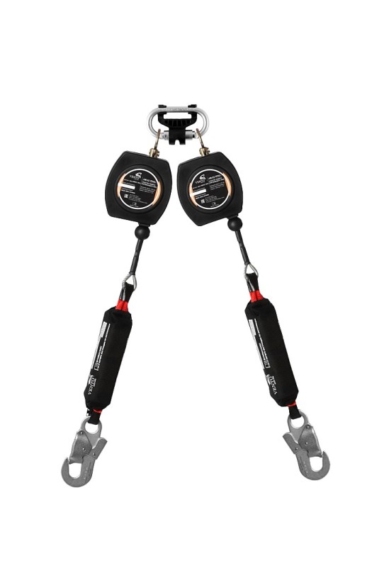 Двухплечевое средство защиты втягивающего типа «НВ-02С трос» с карабином «Стальной монтажный малый» (vpro НВ-02C duo 0052)