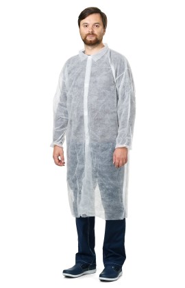 Халат медицинский одноразовый Albens (спанбонд) на липучках белый