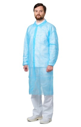 Халат медицинский одноразовый Albens (спанбонд) на кнопках голубой