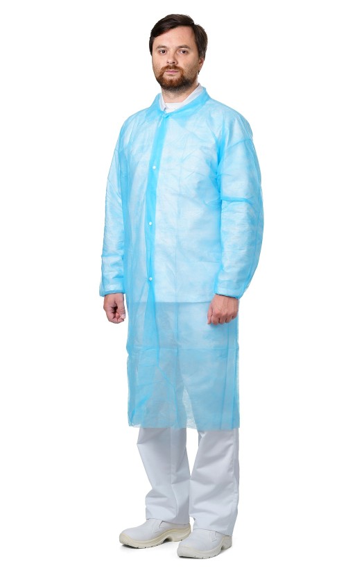 Халат медицинский одноразовый Albens (спанбонд) на кнопках голубой
