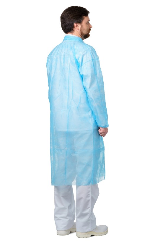 Халат медицинский одноразовый Albens (спанбонд) на кнопках голубой