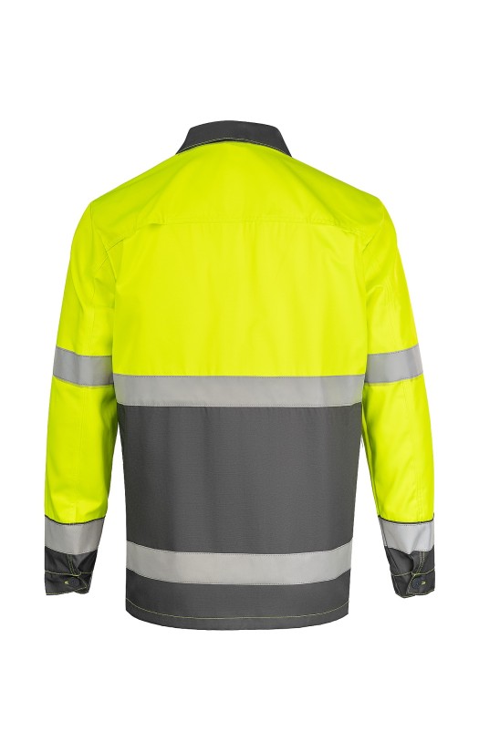 Костюм летний сигнальный «Прожектор» флуоресцентный желтый с серым, куртка