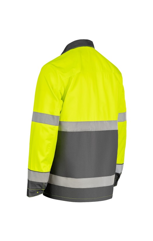 Костюм летний сигнальный «Прожектор» флуоресцентный желтый с серым, куртка