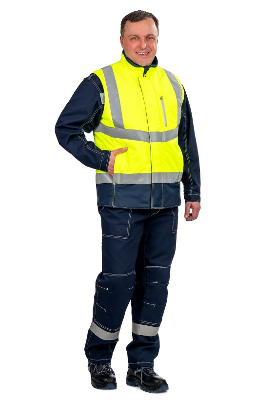 Жилет сигнальный утепленный «Абсолют» флуоресцентный желтый с темно-синим