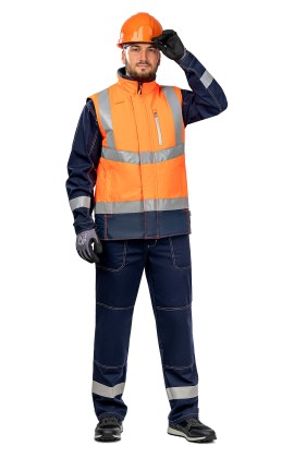 Жилет сигнальный утепленный «Абсолют» флуоресцентный оранжевый с темно-синим