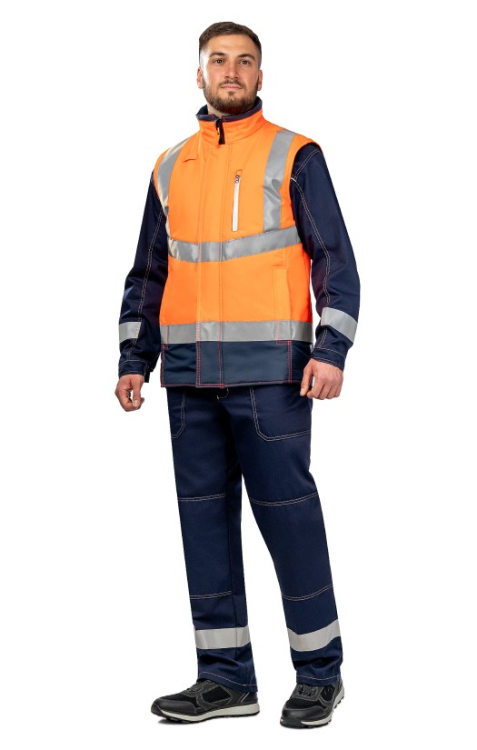 Жилет сигнальный утепленный «Абсолют» флуоресцентный оранжевый с темно-синим