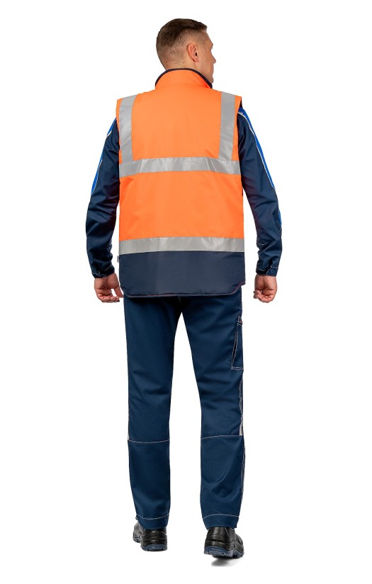 Жилет сигнальный утепленный «Абсолют» флуоресцентный оранжевый с темно-синим