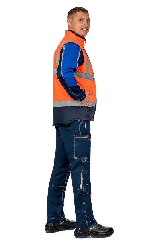 Жилет сигнальный утепленный «Абсолют» флуоресцентный оранжевый с темно-синим