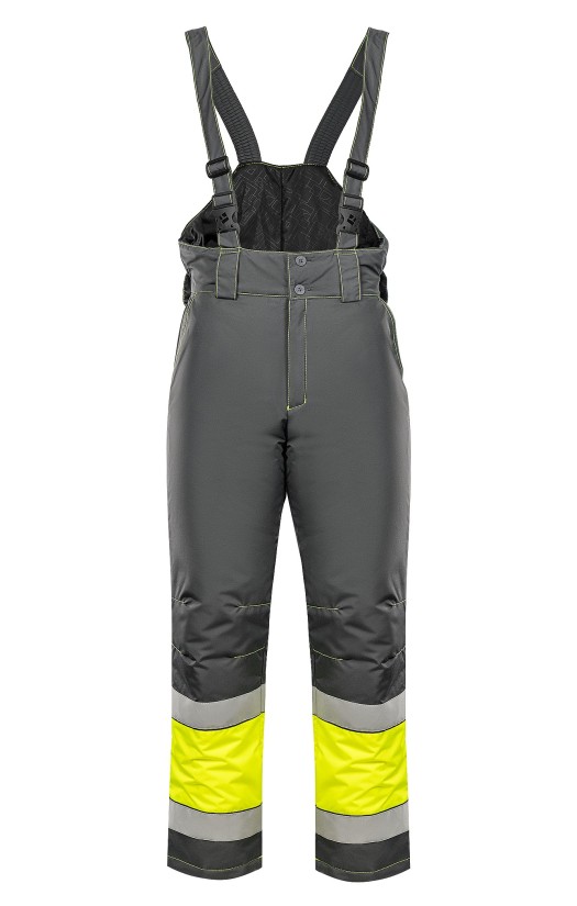 Костюм зимний сигнальный «Прожектор» флуоресцентный желтый с серым, полукомбинезон