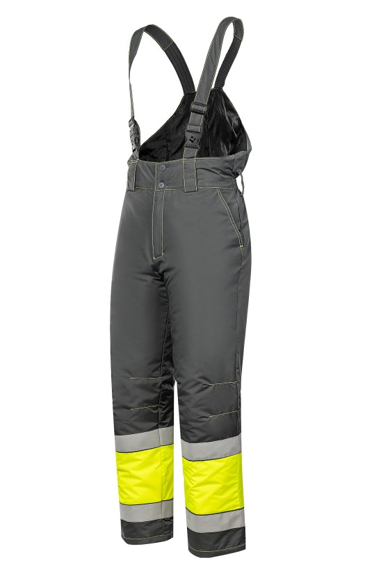 Костюм зимний сигнальный «Прожектор» флуоресцентный желтый с серым, полукомбинезон