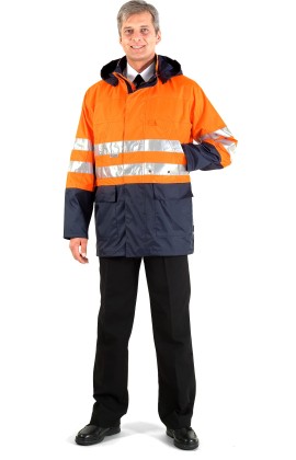 Куртка-ветровка утепленная сигнальная «Шторм контроль» флуоресцентная оранжевая с темно-синим