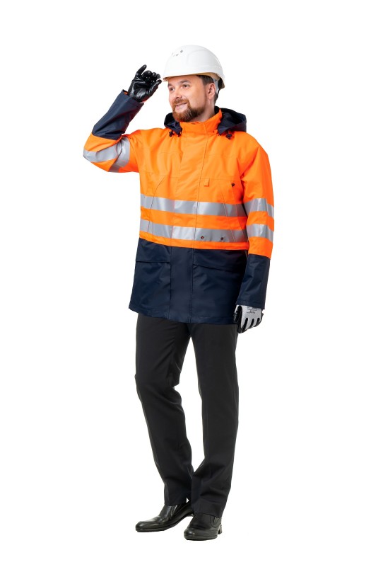 Куртка-ветровка утепленная сигнальная «Шторм контроль» флуоресцентная оранжевая с темно-синим