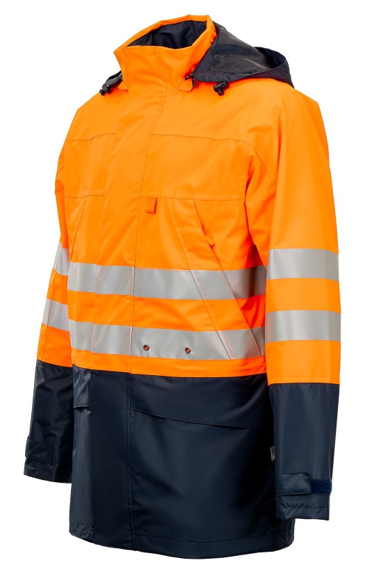 Куртка-ветровка утепленная сигнальная «Шторм контроль» флуоресцентная оранжевая с темно-синим
