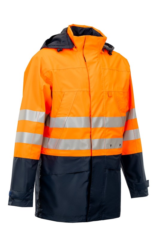 Куртка-ветровка утепленная сигнальная «Шторм контроль» флуоресцентная оранжевая с темно-синим
