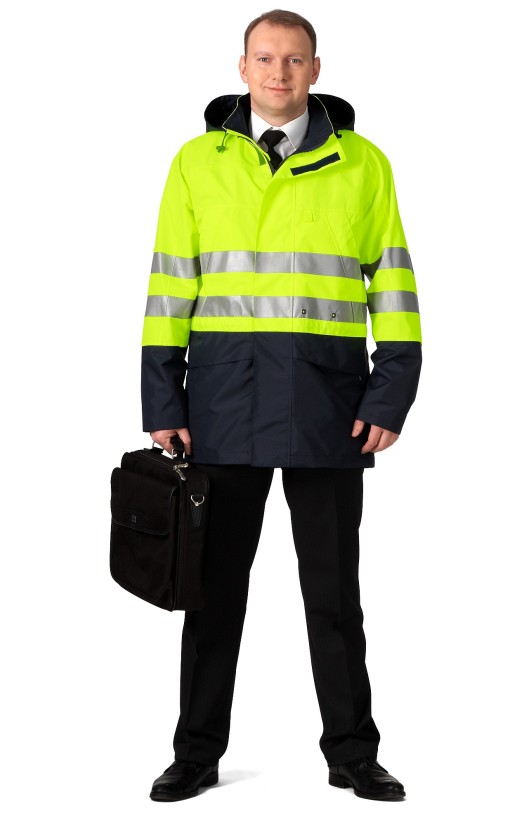 Куртка-ветровка утепленная сигнальная «Шторм контроль» флуоресцентная желтая с темно-синим