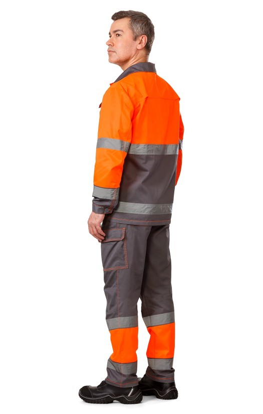 Костюм летний сигнальный «Прожектор» флуоресцентный оранжевый с серым
