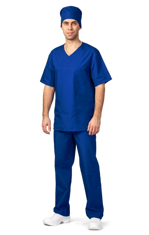 Комплект мужской «Медик» (куртка, брюки, головной убор), цвет васильковый