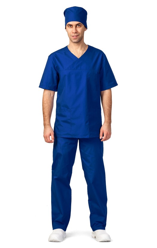Комплект мужской «Медик» (куртка, брюки, головной убор), цвет васильковый