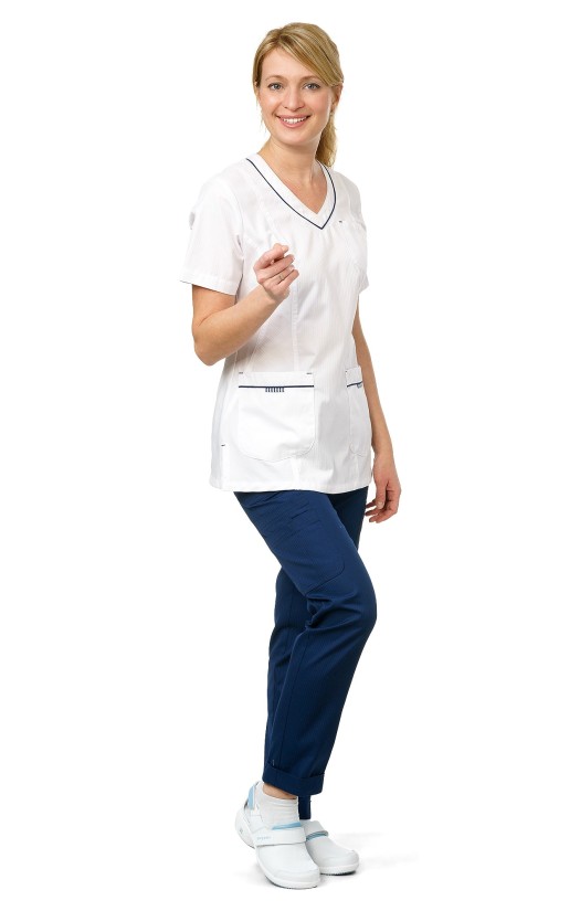 Блуза женская «Тереза» белая с&amp;nbsp;синей отделкой