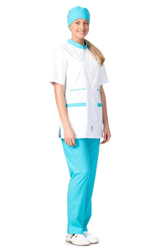 Жакет женский «Элис» белый с бирюзовой отделкой