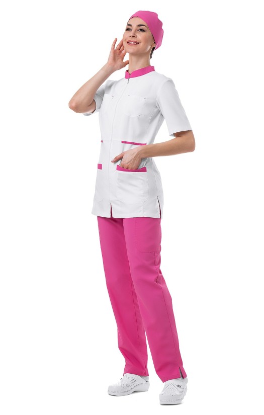 Жакет женский «Элис» белый с розовой отделкой