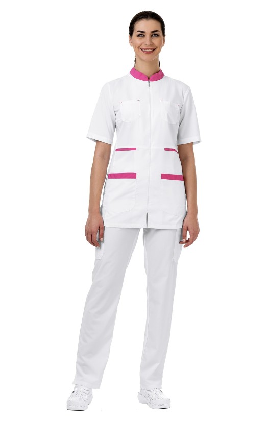 Жакет женский «Элис» белый с розовой отделкой