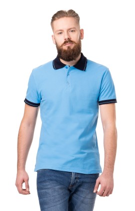 Сорочка с воротником «Поло» голубая с отделкой
