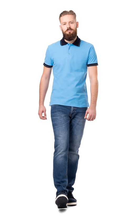 Сорочка с воротником «Поло» голубая с отделкой