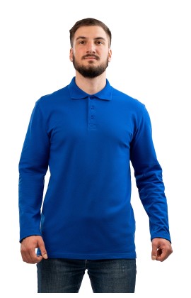Сорочка с воротником «Поло» с длинным рукавом васильковая