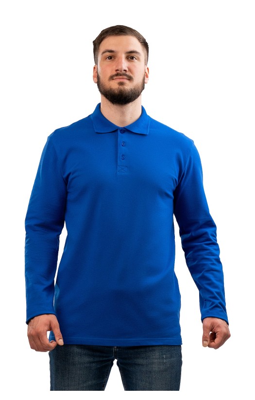 Сорочка с воротником «Поло» с длинным рукавом васильковая