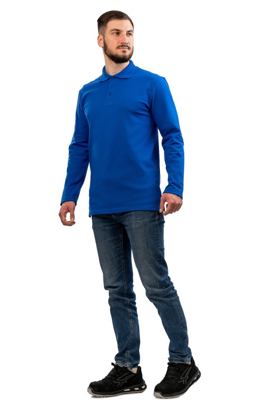 Сорочка с воротником «Поло» с длинным рукавом васильковая