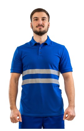 Сорочка с воротником «Поло» со световозвращающими полосами васильковая