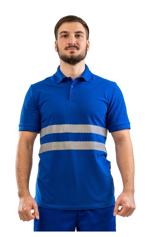 Сорочка с воротником «Поло» со световозвращающими полосами васильковая