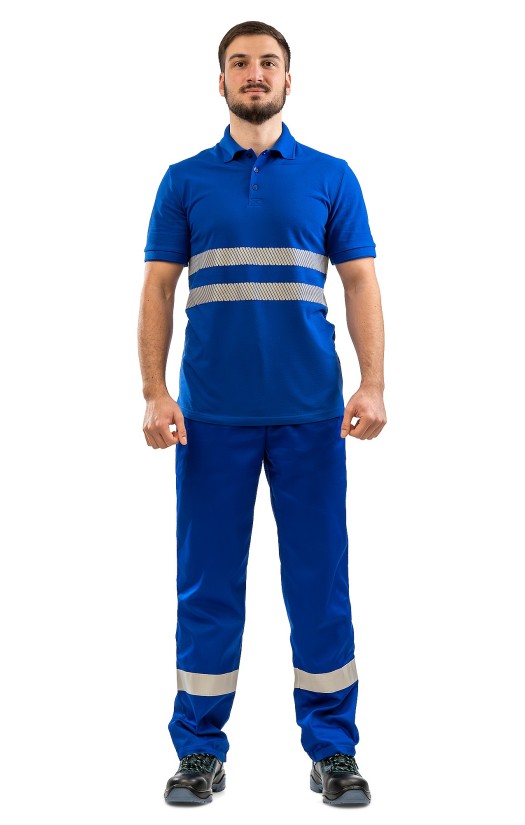 Сорочка с воротником «Поло» со световозвращающими полосами васильковая