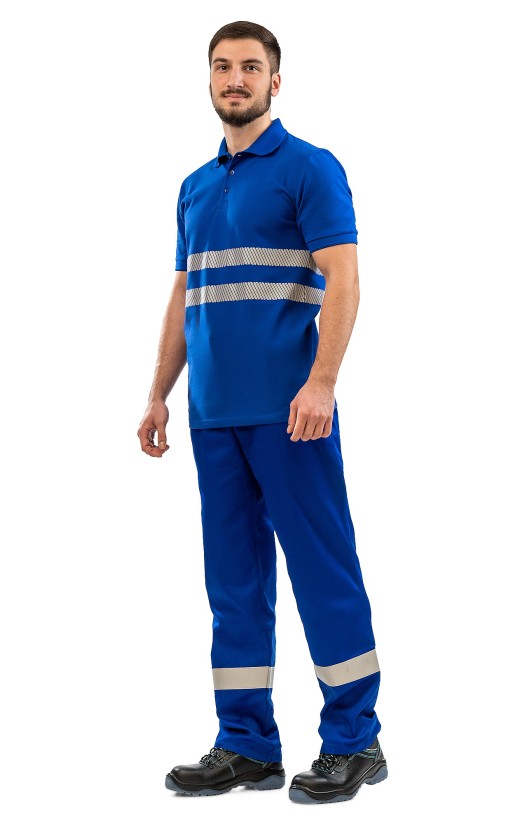 Сорочка с воротником «Поло» со световозвращающими полосами васильковая