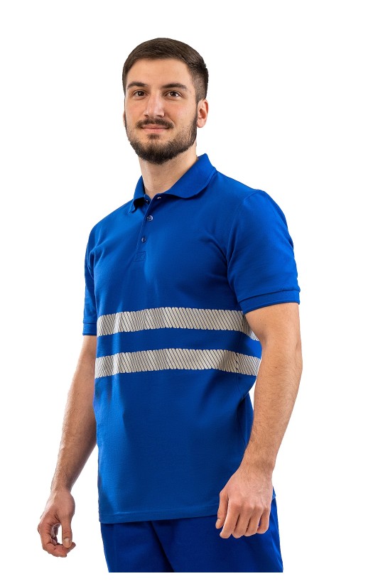 Сорочка с воротником «Поло» со световозвращающими полосами васильковая