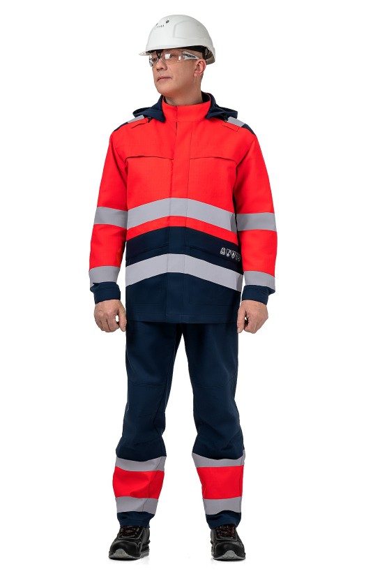 Костюм мужской летний сигнальный «Флеймстоп» для защиты от нефтепродуктов, кратковременного воздействия пламени, воздействия статического электричества, механических воздействий: истирания и&amp;nbsp;ОПЗ