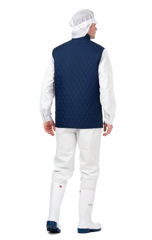 Куртка мужская летняя «Ультра» белая, ХАССП, пример ношения под жилет