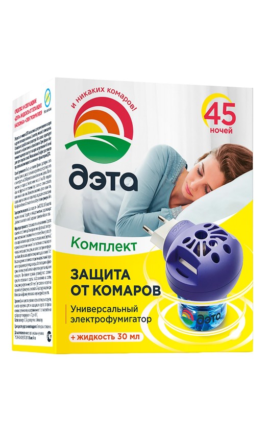 Комплект от комаров «Дэта» 45 ночей (флакон с жидкостью 30 мл + универсальный фумигатор)