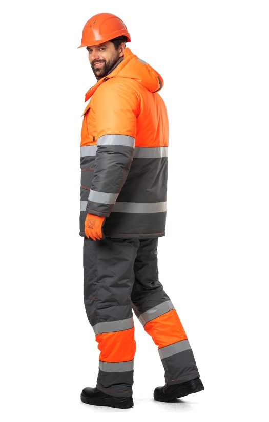 Костюм зимний сигнальный «Прожектор» флуоресцентный оранжевый с серым