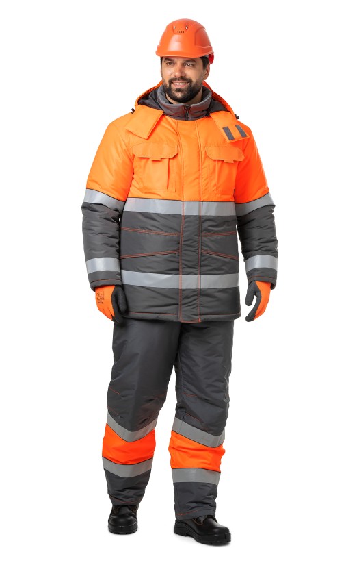 Костюм зимний сигнальный «Прожектор» флуоресцентный оранжевый с серым