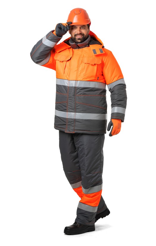 Костюм зимний сигнальный «Прожектор» флуоресцентный оранжевый с серым