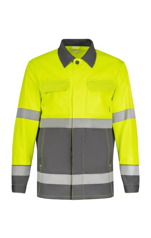 Костюм летний сигнальный «Прожектор» флуоресцентный желтый с серым, куртка
