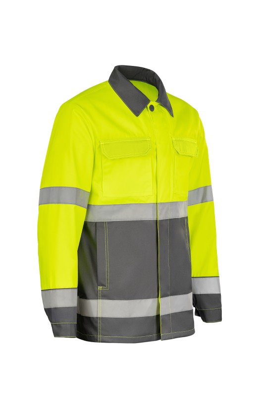 Костюм летний сигнальный «Прожектор» флуоресцентный желтый с серым, куртка