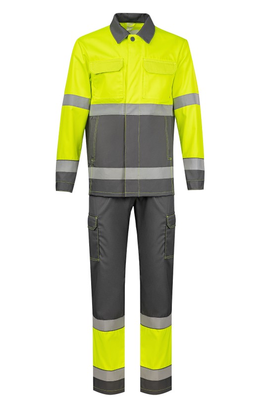 Костюм летний сигнальный «Прожектор» флуоресцентный желтый с серым