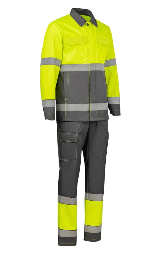 Костюм летний сигнальный «Прожектор» флуоресцентный желтый с серым
