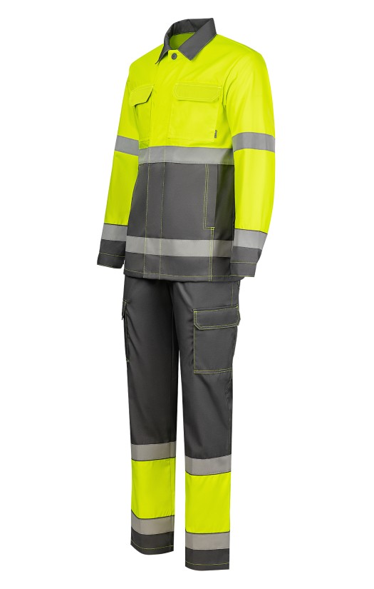 Костюм летний сигнальный «Прожектор» флуоресцентный желтый с серым